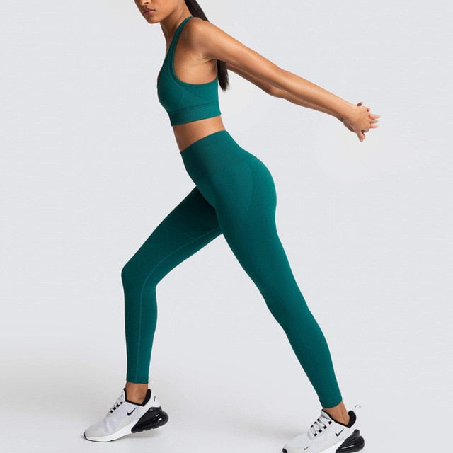 Seamless Gym Set Nylon Woman Sportswear 2 Piece Exercise Leggings Padded Sports Bras Women Fitness Wear Yoga Sets Sports Suits-11