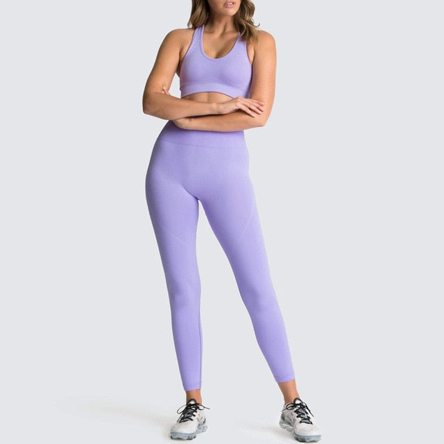 Seamless Gym Set Nylon Woman Sportswear 2 Piece Exercise Leggings Padded Sports Bras Women Fitness Wear Yoga Sets Sports Suits-13