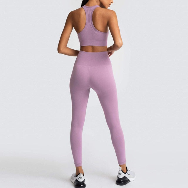 Seamless Gym Set Nylon Woman Sportswear 2 Piece Exercise Leggings Padded Sports Bras Women Fitness Wear Yoga Sets Sports Suits-12