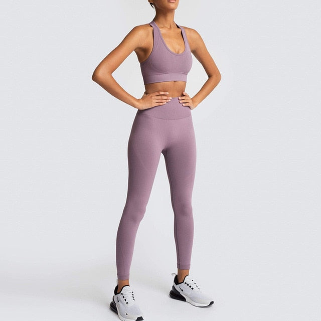 Seamless Gym Set Nylon Woman Sportswear 2 Piece Exercise Leggings Padded Sports Bras Women Fitness Wear Yoga Sets Sports Suits-9