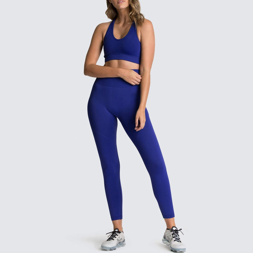 Seamless Gym Set Nylon Woman Sportswear 2 Piece Exercise Leggings Padded Sports Bras Women Fitness Wear Yoga Sets Sports Suits-2
