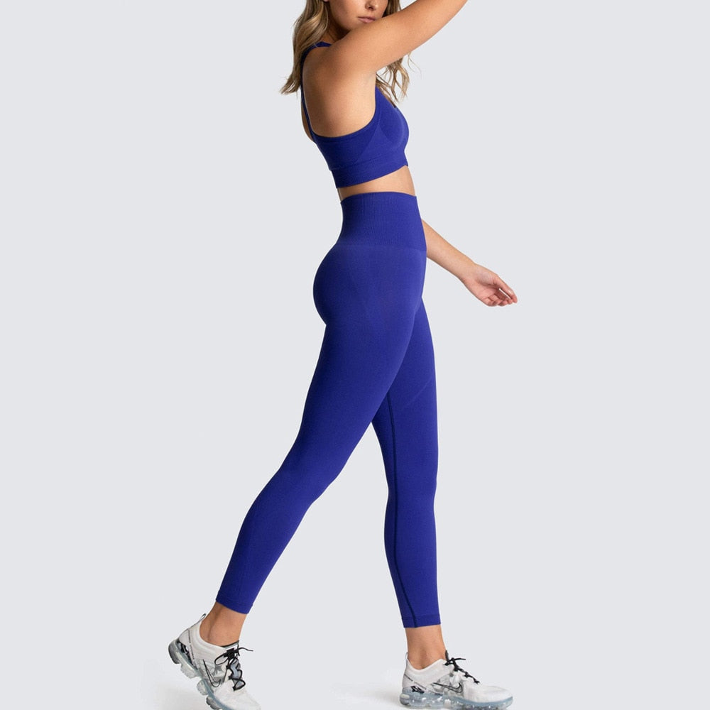 Seamless Gym Set Nylon Woman Sportswear 2 Piece Exercise Leggings Padded Sports Bras Women Fitness Wear Yoga Sets Sports Suits-3