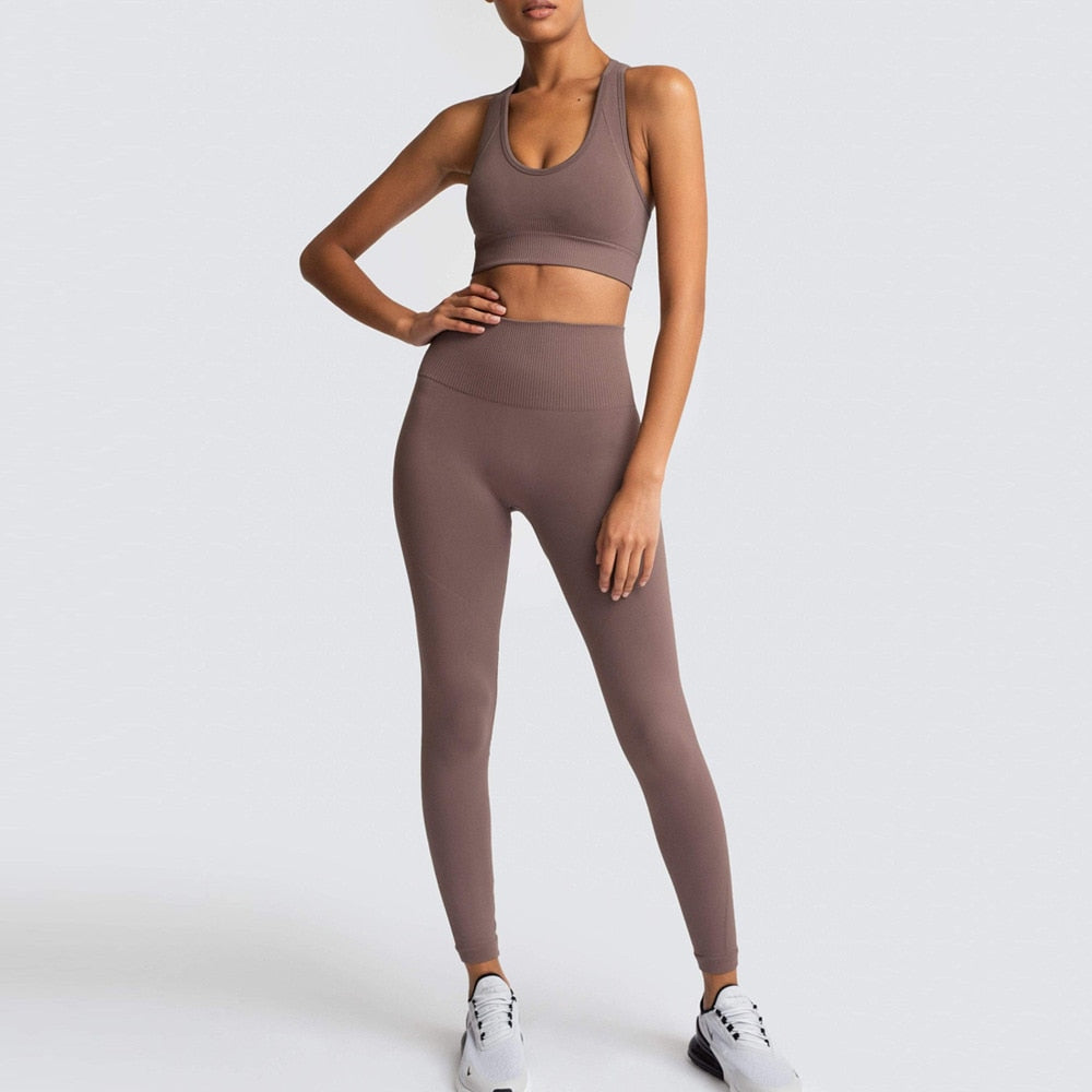 Seamless Gym Set Nylon Woman Sportswear 2 Piece Exercise Leggings Padded Sports Bras Women Fitness Wear Yoga Sets Sports Suits-10